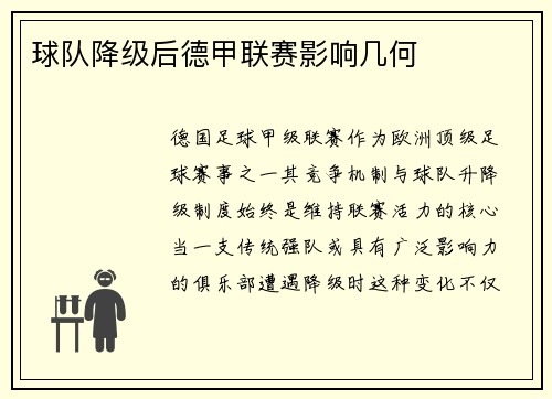 球队降级后德甲联赛影响几何
