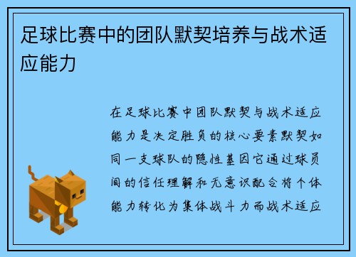 足球比赛中的团队默契培养与战术适应能力